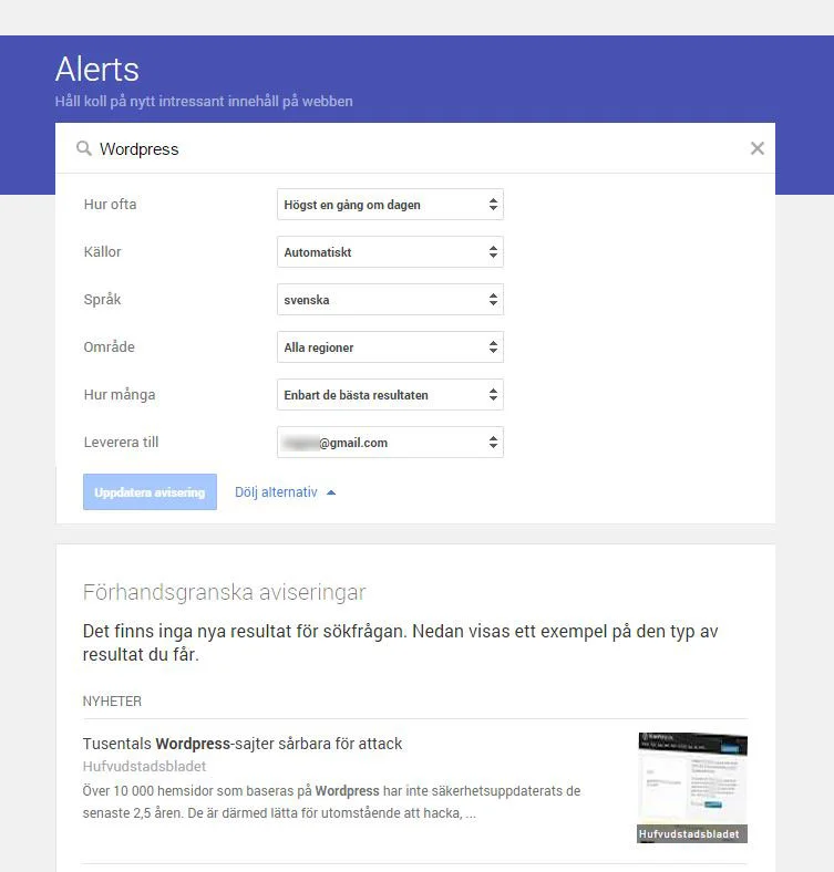 Google Alerts WordPress